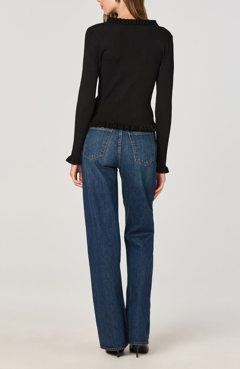 ASTR the Label Ruffle Hem Button-Up Cardigan, Alternate, color, Black