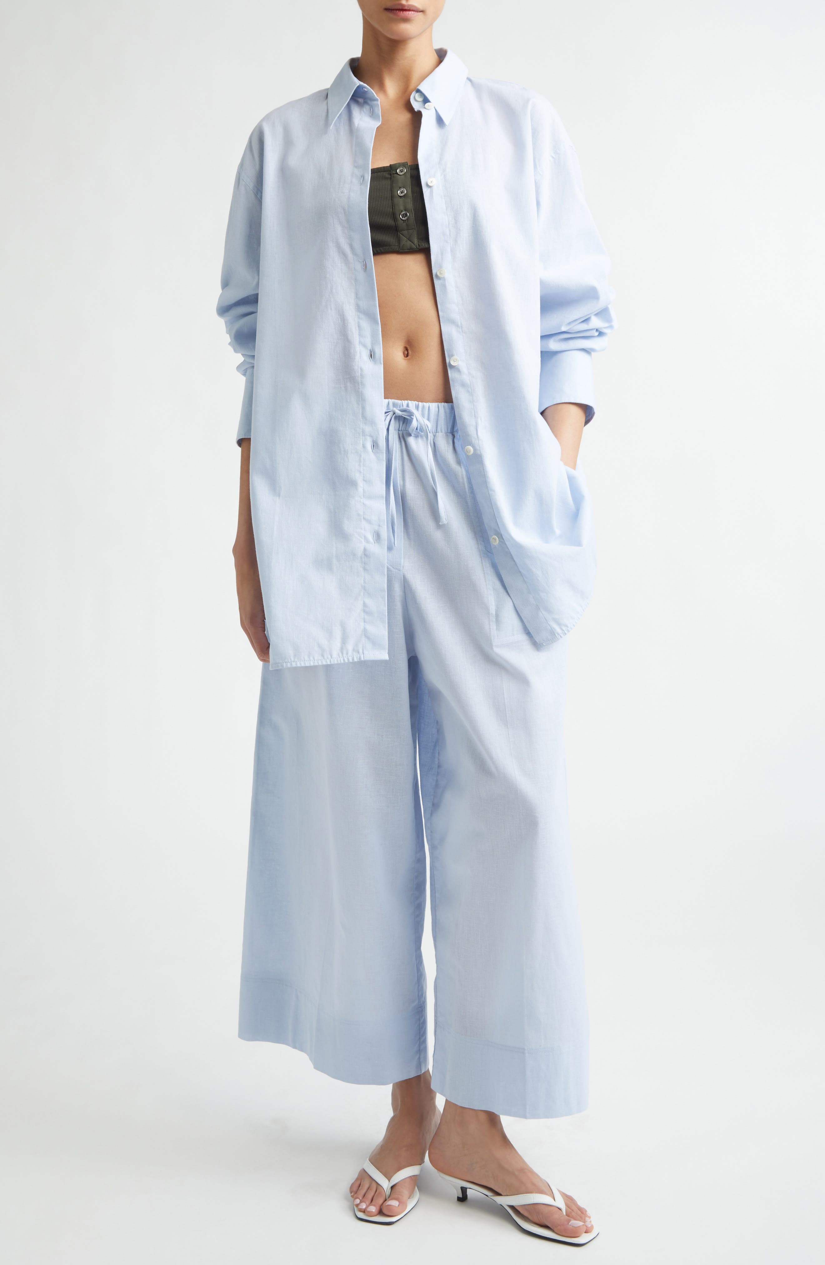 Drawstring Cotton & Linen Wide Leg Pants - image 2