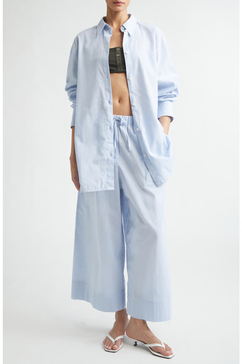 Oversize Cotton & Linen Button-Up Shirt, Alternate, color, SKY