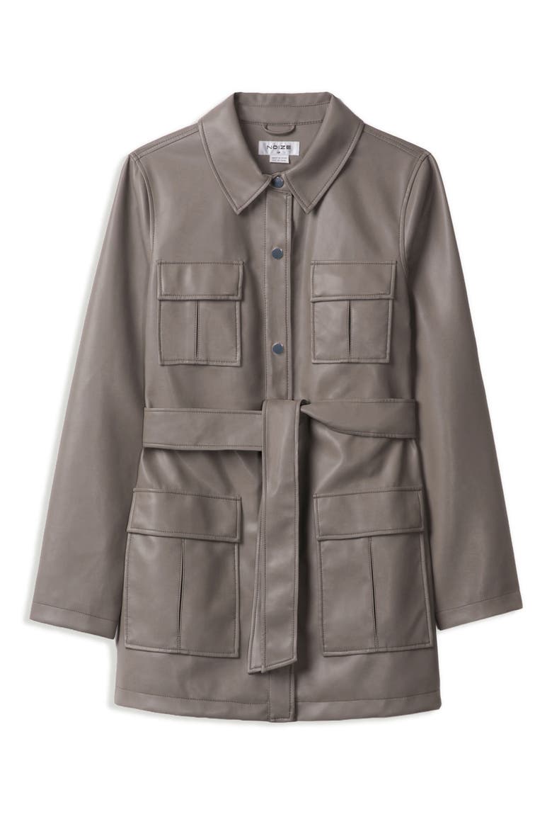 Jutta Faux Leather Belted Shirt Jacket, Alternate, color, LEAFLESS TREE