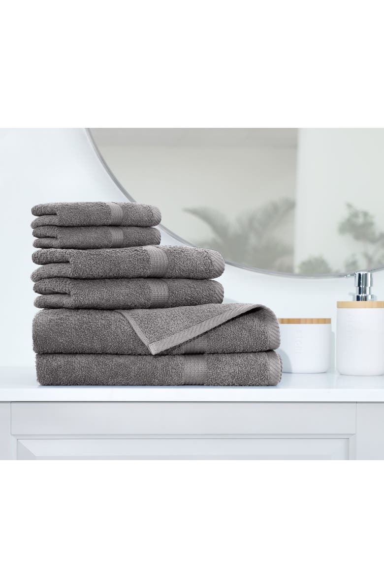 Utica Essentials 6-Piece Cotton Bath Towel Set, Alternate, color, Monument Grey