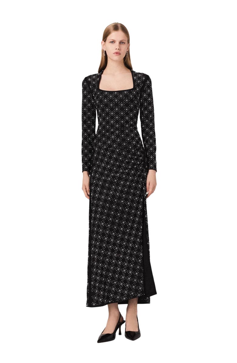 maje Beaded and rhinestone maxi dress, Main, color, Black