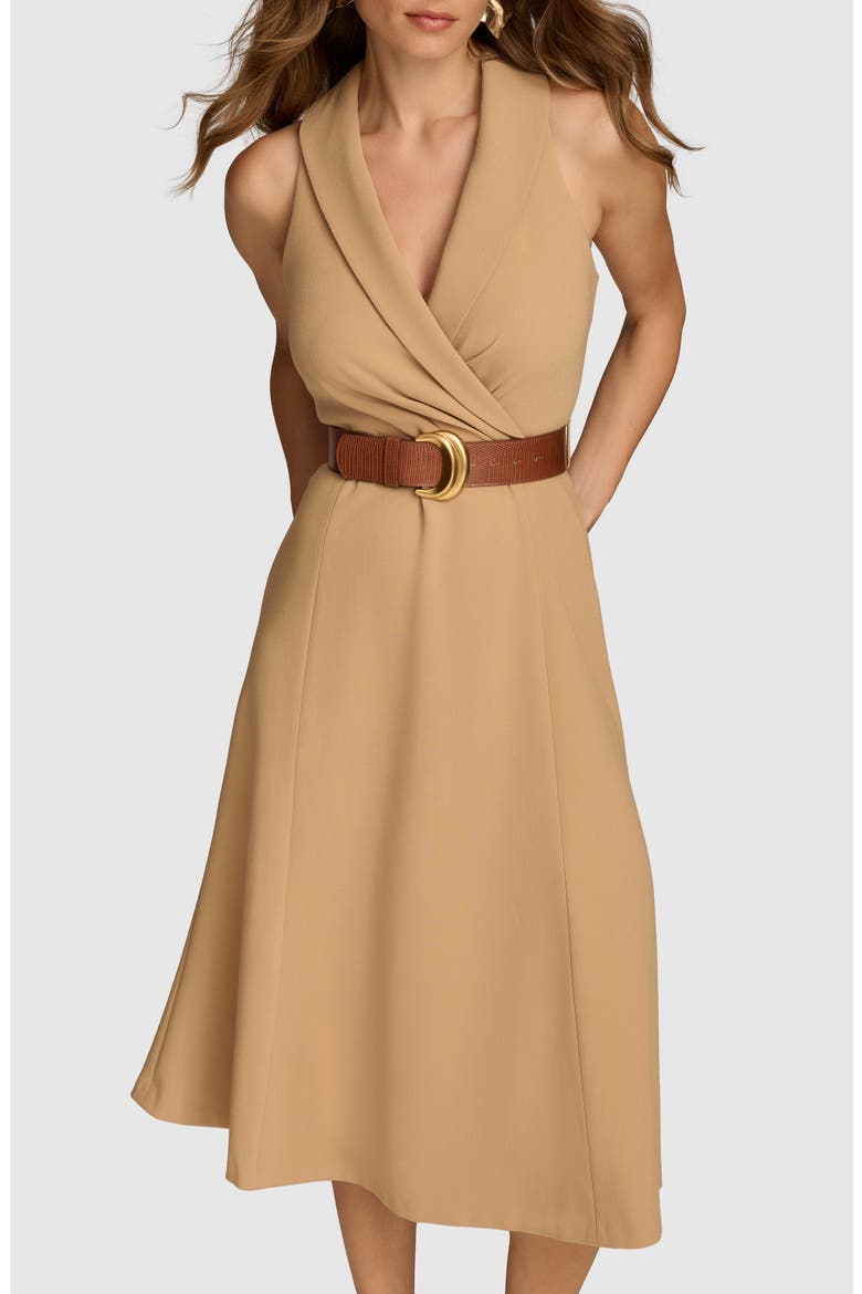 Belted Sleeveless Midi Dress, Alternate, color, FAWN