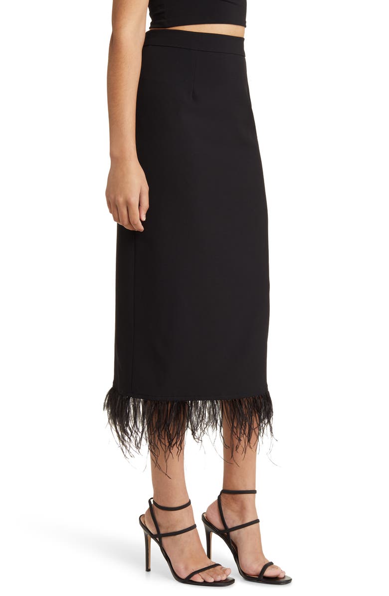 WAYF Kismet Feather Trim Midi Skirt, Alternate, color, 