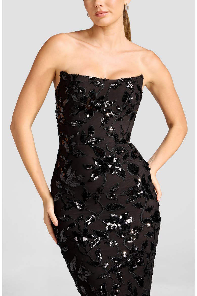 Cosette Sequin Floral Strapless Cocktail Sheath Dress, Alternate, color, BLACK-MOCHA
