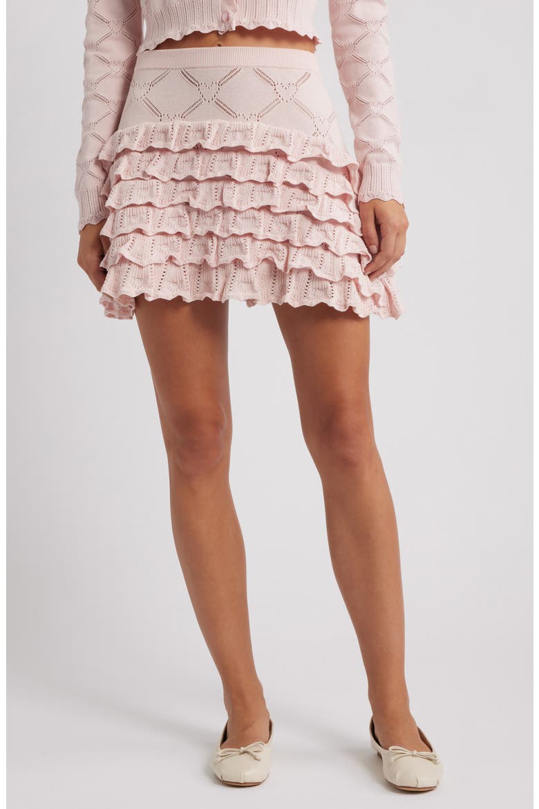Kalliope Pointelle Ruffle Miniskirt, Main, color, VELOUR PINK