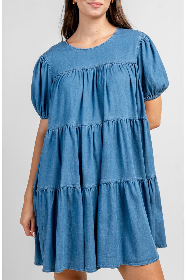 Tiered Chambray Dress, Main, color, LIGHT BLUE DENIM