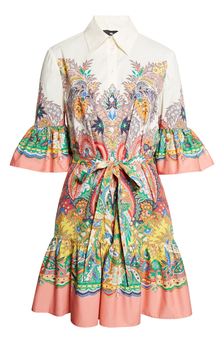 Etro Paisley Print Belted Stretch Cotton Shirtdress, Main, color,