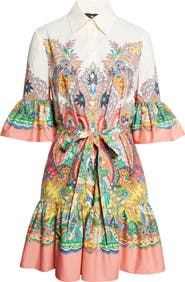 Etro Paisley Print Belted Stretch Cotton Shirtdress