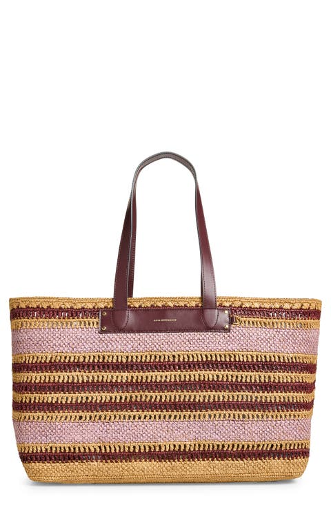 Stripe Raffia East/West Tote