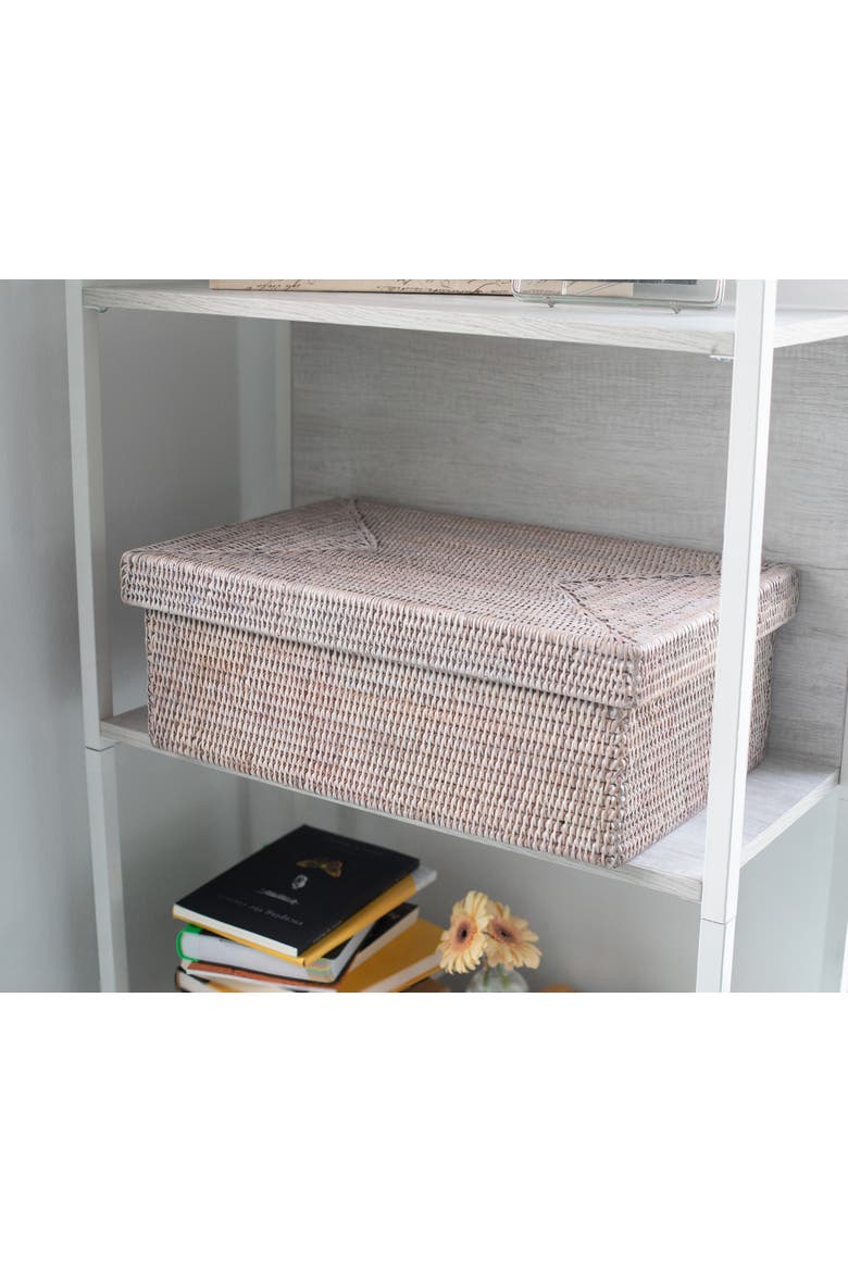 Artifacts Rattan Rectangular Storage Box with Lid, Alternate, color, White Wash