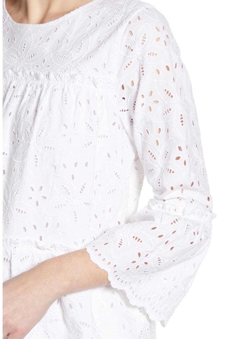 Eyelet Tiered Cotton Blouse, Alternate, color, WHITE CAP