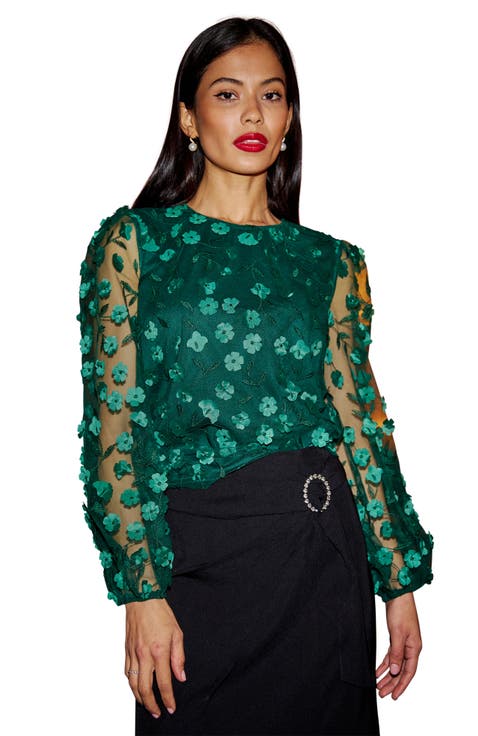 Long Sleeve Sheer Floral Top