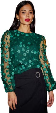 Yumi Long Sleeve Sheer Floral Top