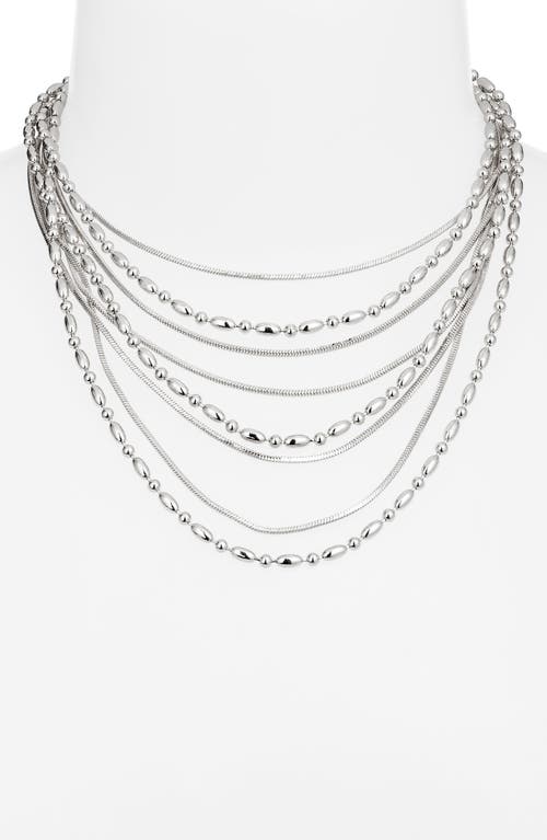 Open Edit Snake And Ball Chain Layered Necklace In Rhodium