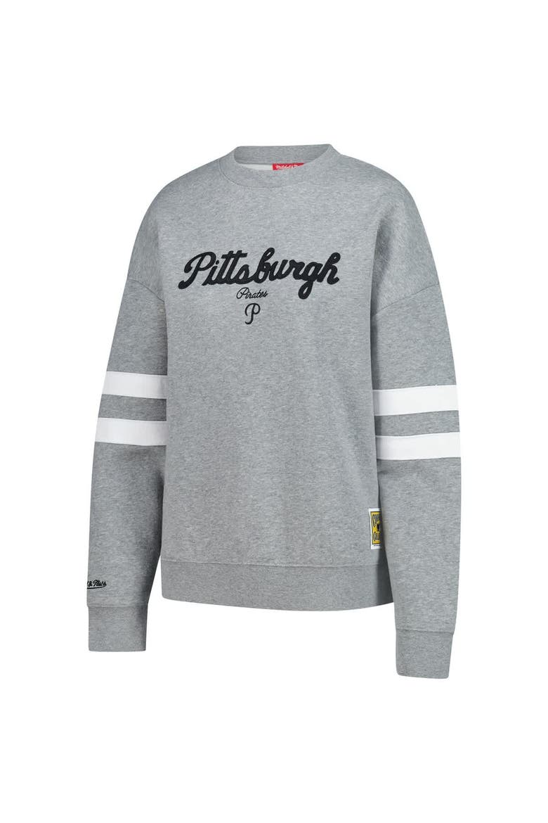 Women's Mitchell & Ness  Heather Gray Pittsburgh Pirates Lightweight Logo Pullover Sweatshirt, Alternate, color, Heather Gray