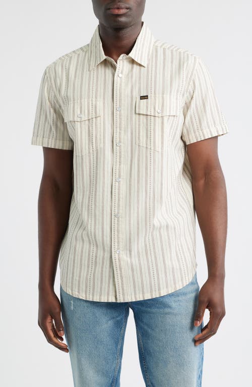 DARK SEAS Vigilante Stripe Short Sleeve Cotton Snap-Up Shirt in Antique 