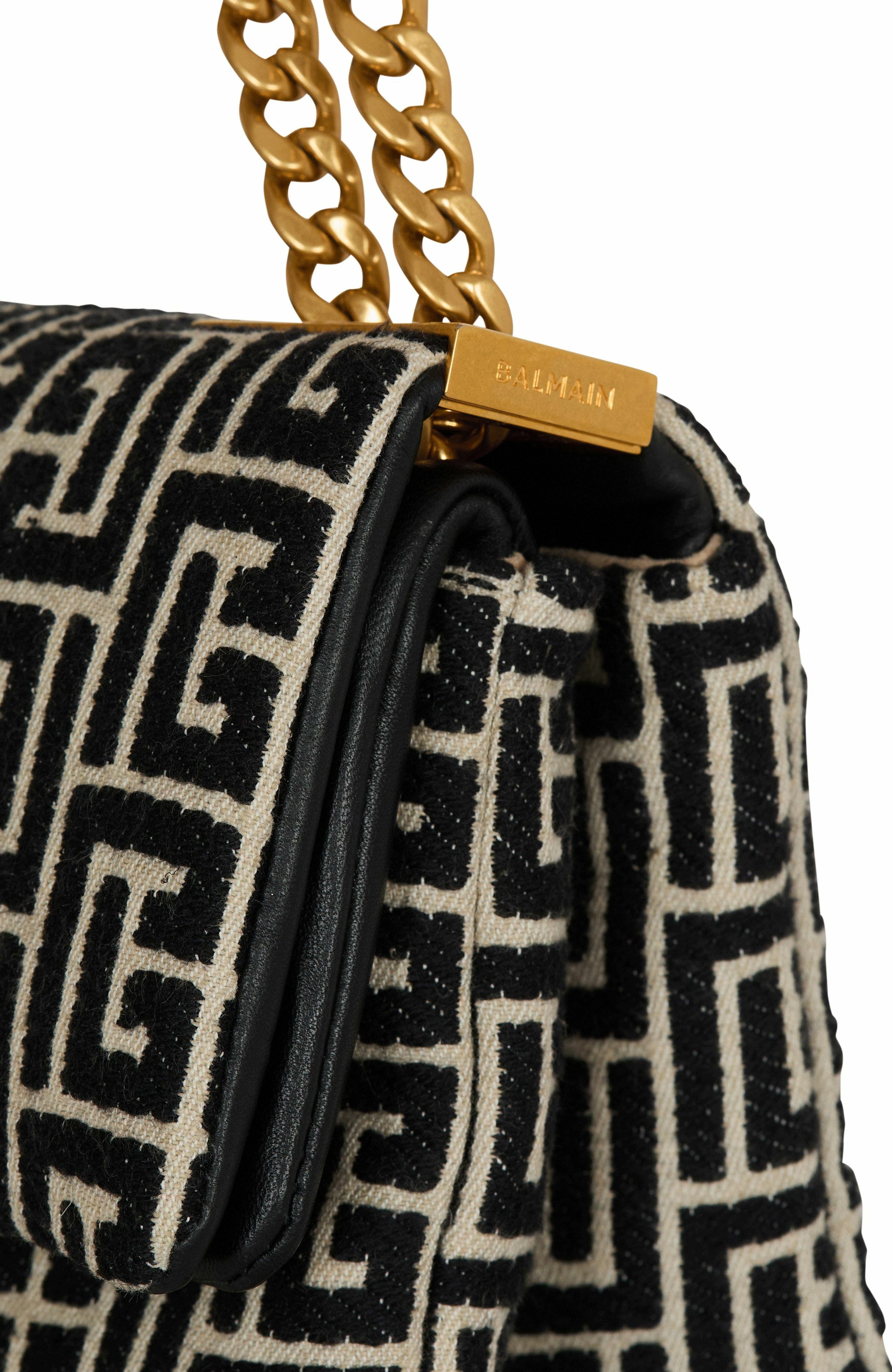 Balmain 1945 Soft Small Monogrammed Canvas Bag, Alternate, color, 