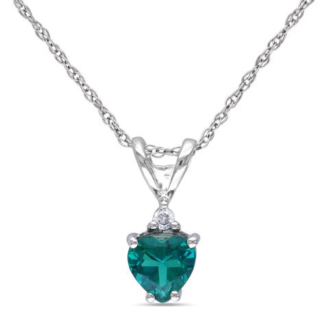Gemstone & Diamond Solitaire Heart Necklace 10K