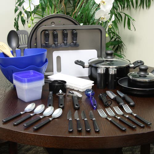 Gibson Total Kitchen 59 Piece Combo Set In Black