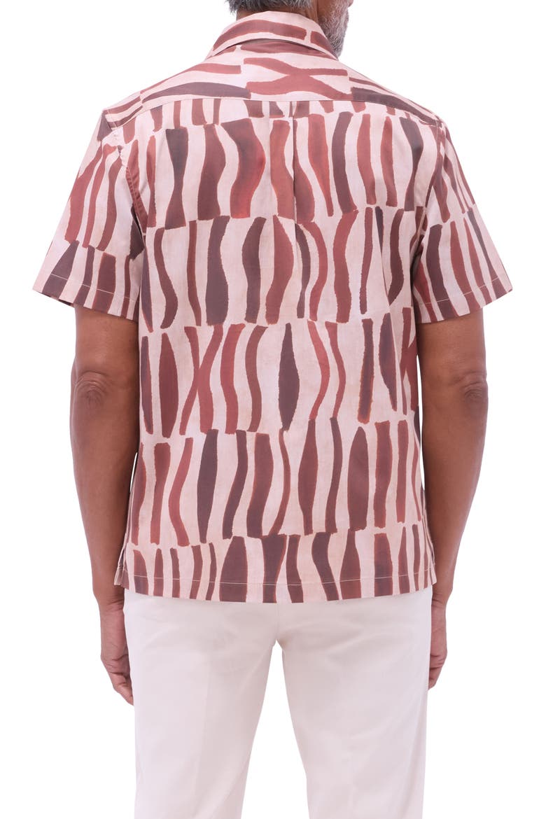 Jackson Abstract Print Stretch Cotton Camp Shirt, Alternate, color, BRICK