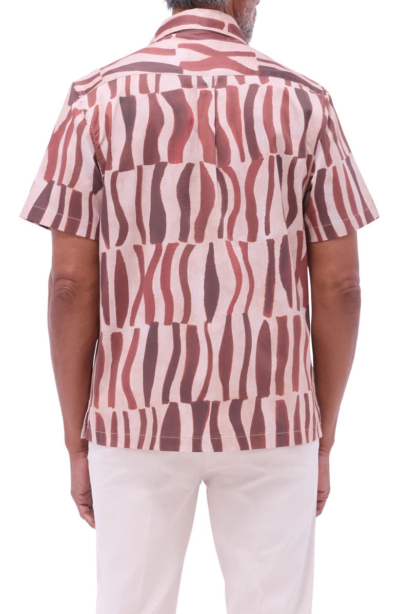 Bugatchi Jackson Abstract Print Stretch Cotton Camp Shirt, Alternate, color, Brick