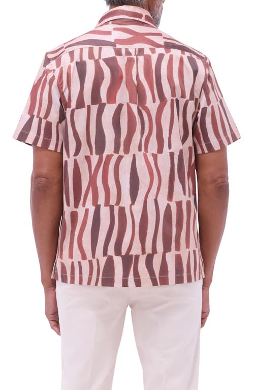 Bugatchi Jackson Abstract Print Stretch Cotton Camp Shirt In Brown