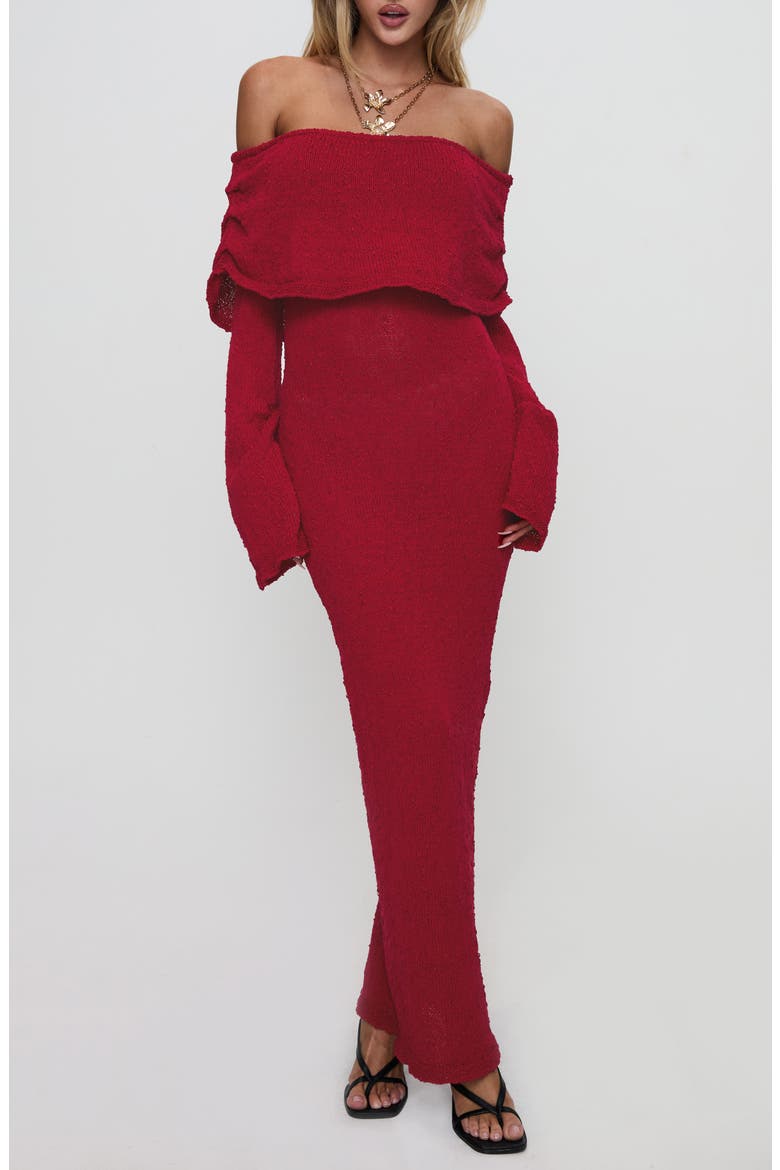 Aleyah Off the Shoulder Long Sleeve Sweater Dress, Main, color, BURGUNDY