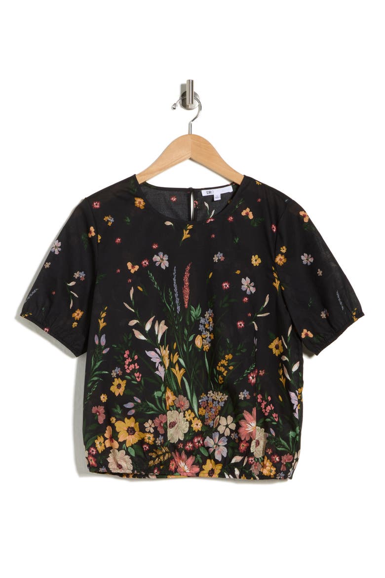 Floral Bubble Hem Top, Alternate, color, BLACK FLORAL