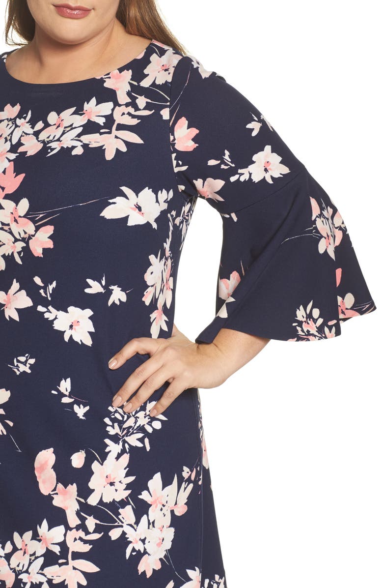 Eliza J Floral Print Bell Sleeve Shift Dress, Alternate, color, 