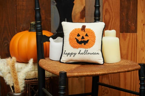 C & F Home C&f Home Jack O' Lantern "happy Halloween" 8" X 8" Petite Accent Pillow In Orange