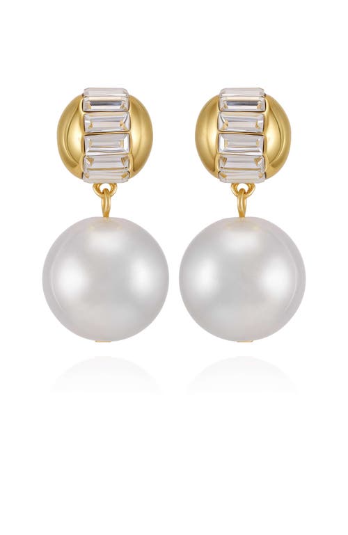 Vince Camuto Pearl Drop Earrings With Baguette Accents In White