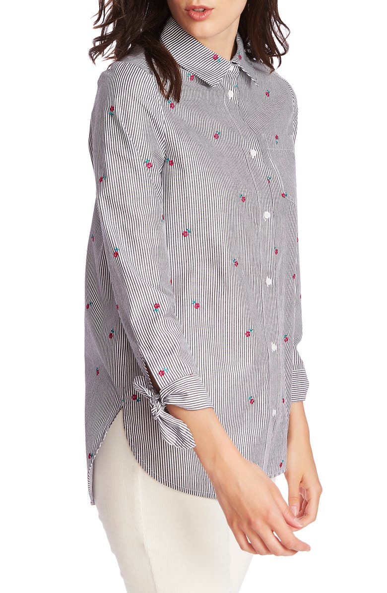 Court & Rowe Floral Embroidery Pinstripe Cotton Button-Up Shirt, Alternate, color,