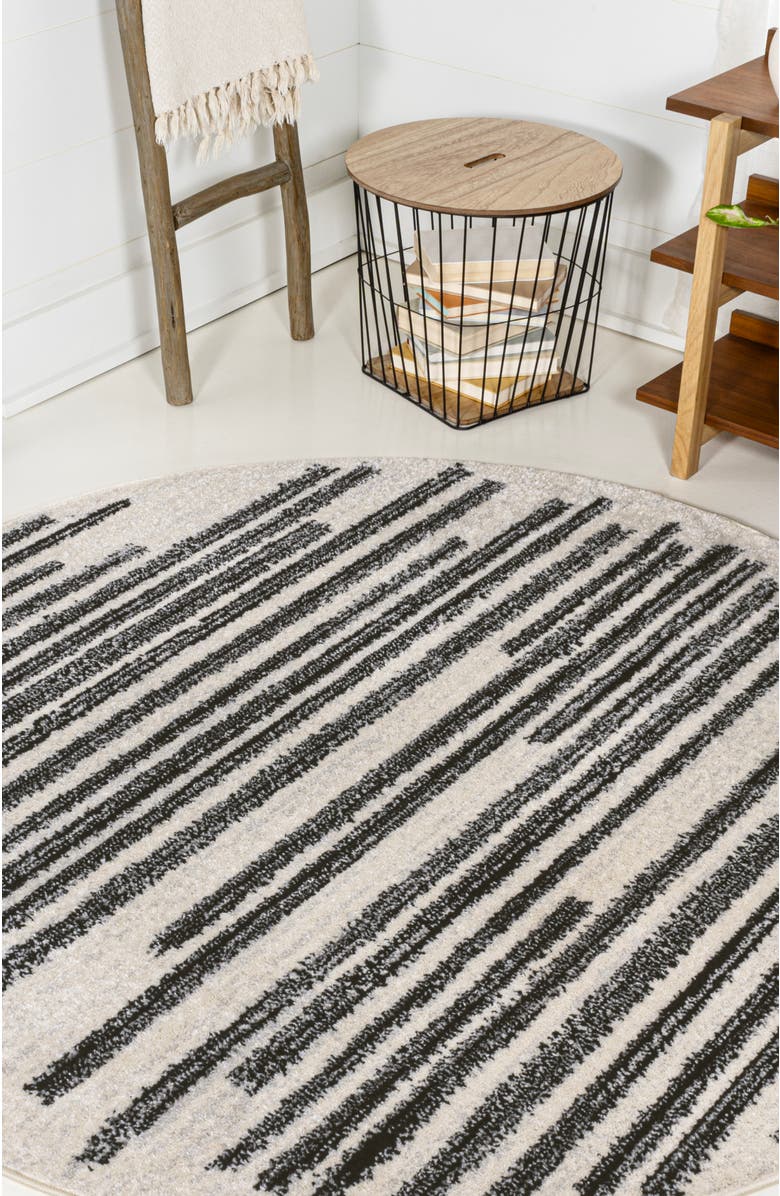 JONATHAN Y Khalil Modern Berber Stripe Round Area Rug, Alternate, color, Cream/Black