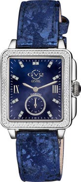 GV2 Gevril Bari Diamond Dial Leather Strap Watch, 37mm, .09 ctw