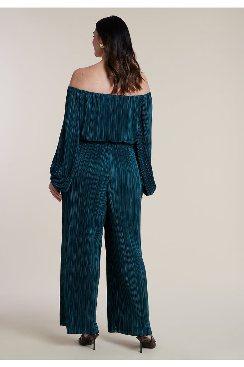Off The Shoulder Plisse Jumpsuit, Alternate, color, DARK TEAL