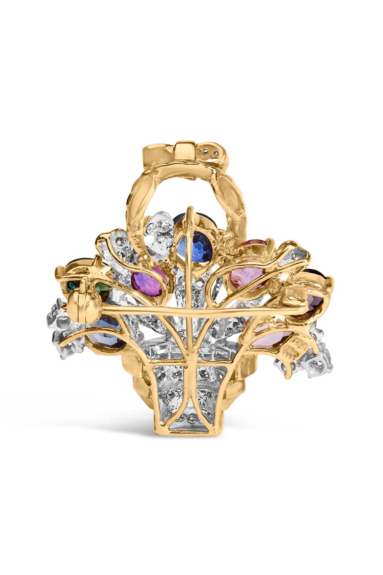Gold 1 1/10 Cttw Diamond and Gemstone Floral Pendant Brooch Pin, Alternate, color, Yellow