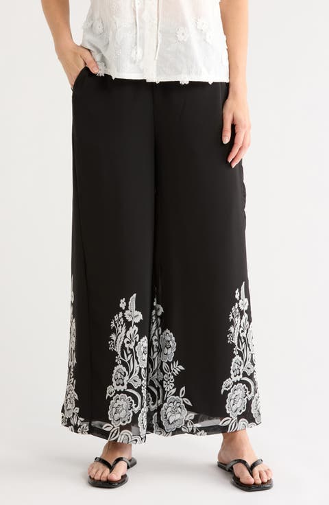 Border Print Wide Leg Pants