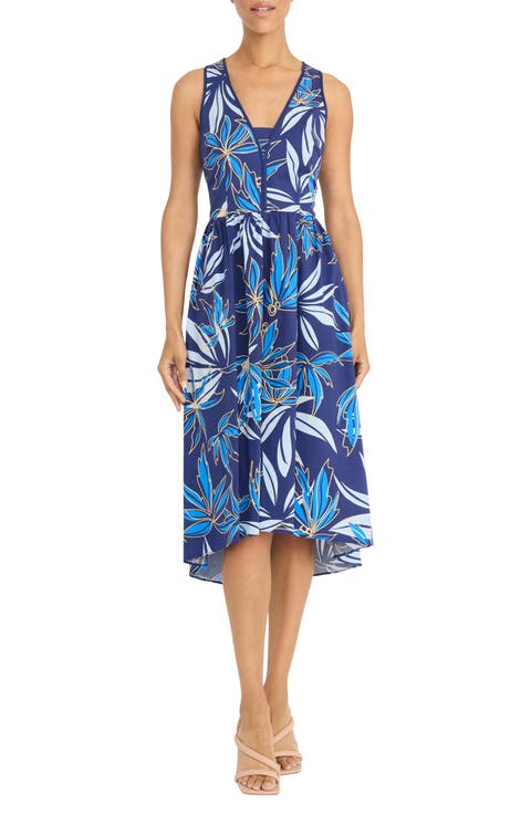 Tropical Sleeveless Fit & Flare Dress