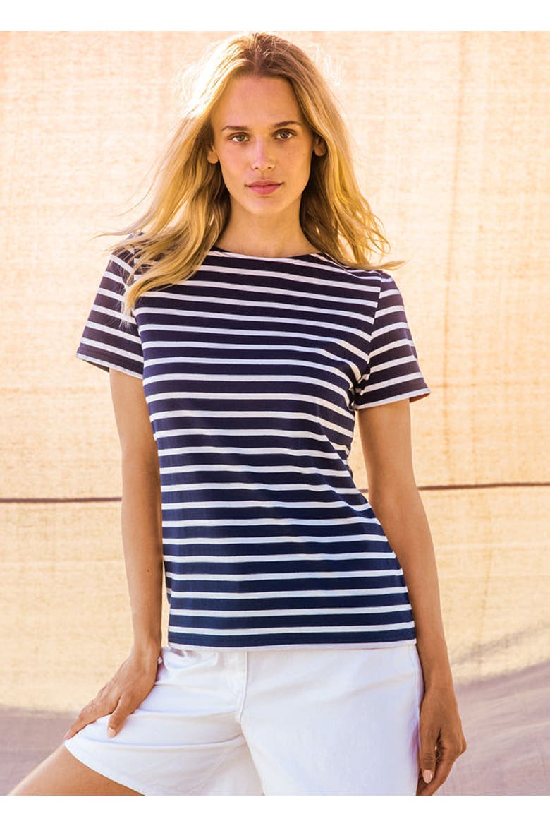 ETRILLE II - Short Sleeve Breton Stripe Tee, Main, color, navy/ecru