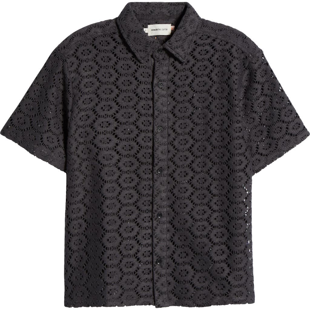 Honor The Gift Open Stitch Short Sleeve Button-up Shirt In Blue