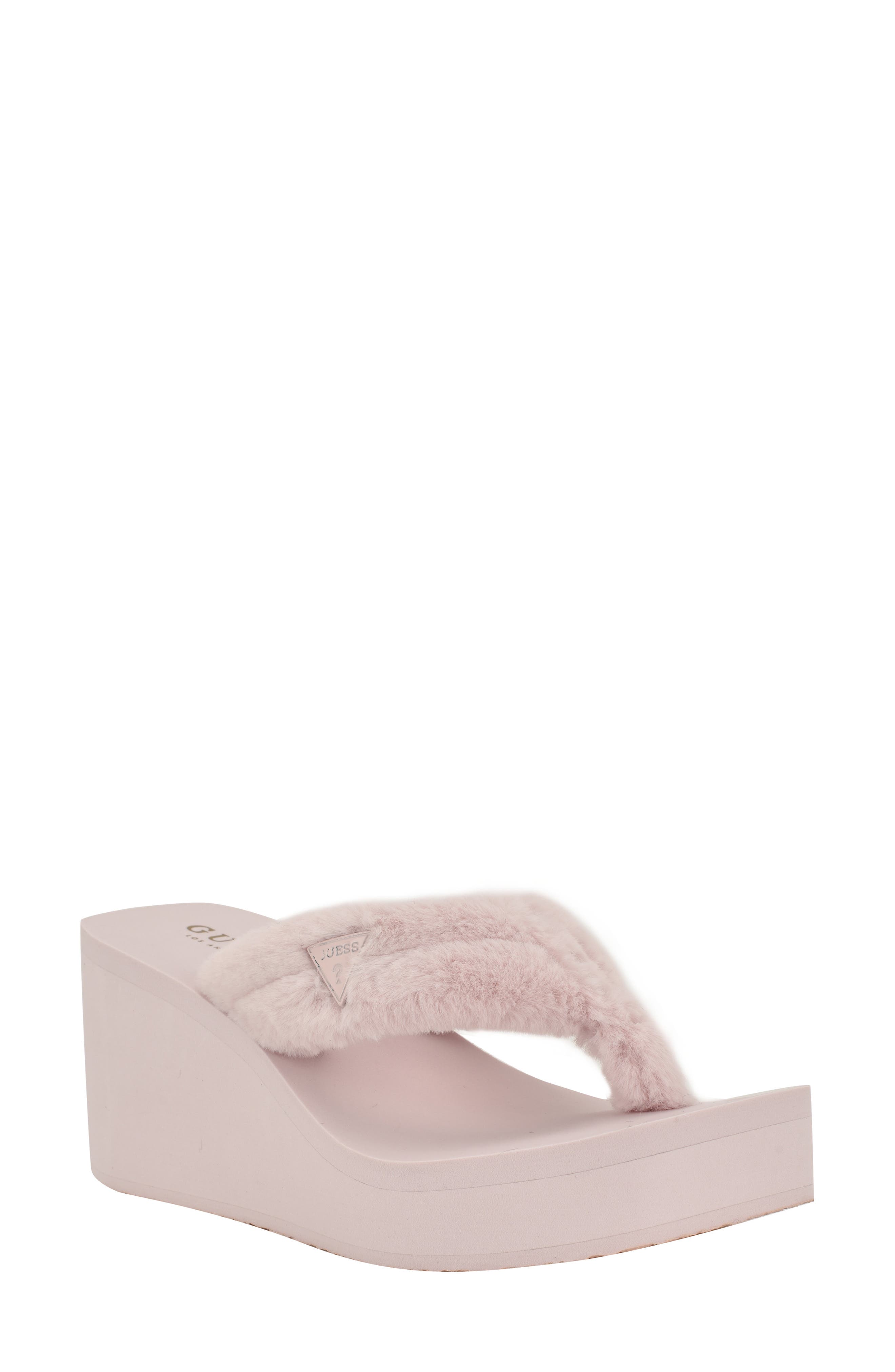 Sabinn Faux Fur Wedge Sandal, Main, color, LIGHT PINK