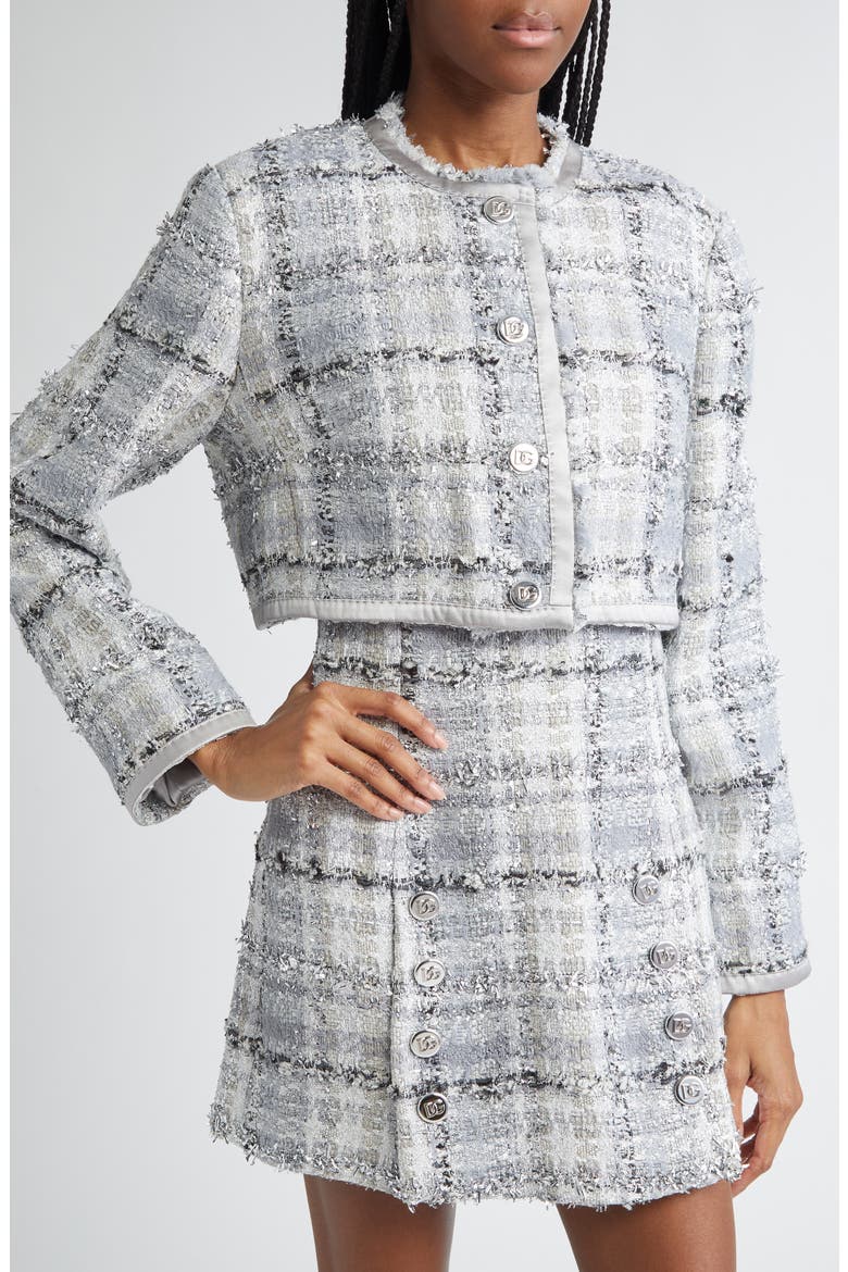 Check Raschel Tweed Crop Jacket, Alternate, color, S8100 QUADRI-CHECK-TARTAN