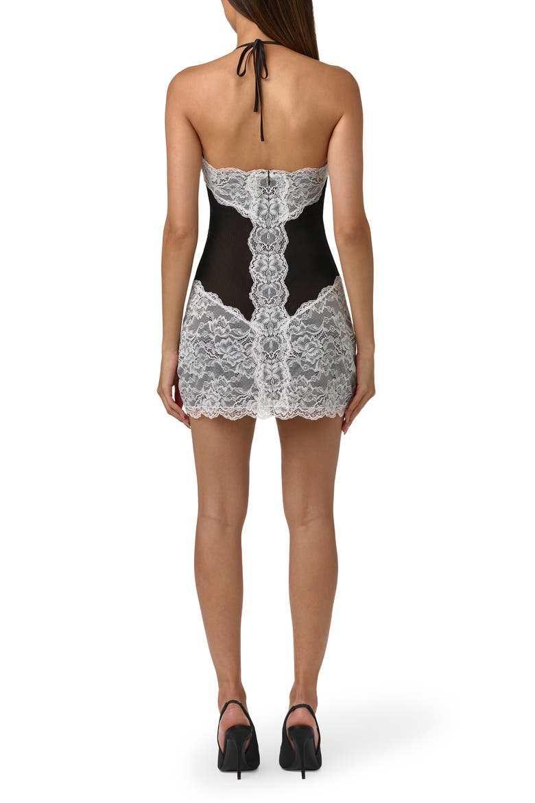Lace & Mesh Halter Minidress, Alternate, color, BLACK