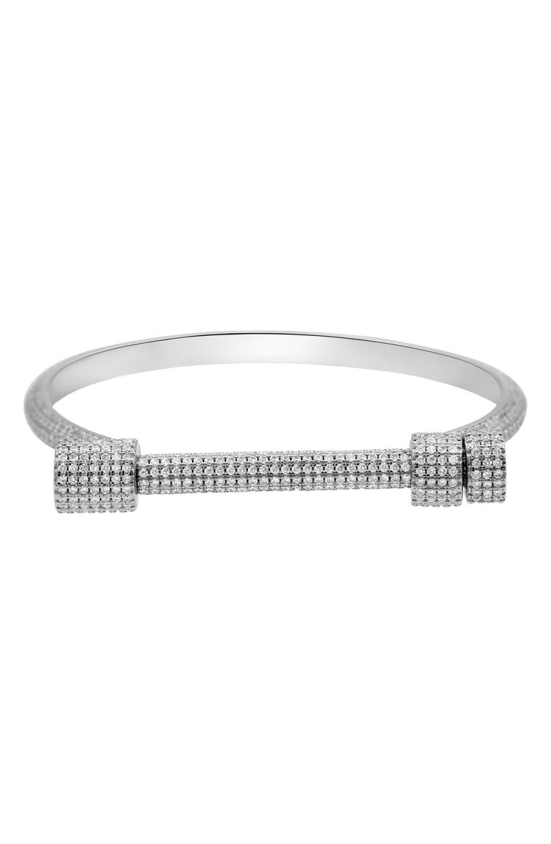 Adornia White Rhodium Plated CZ Screw Cuff Bracelet, Main, color, Silver