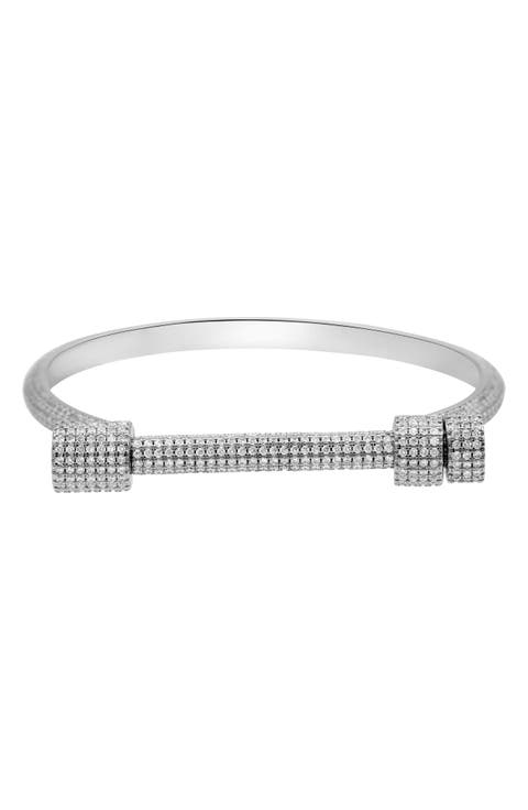 White Rhodium Plated CZ Screw Cuff Bracelet