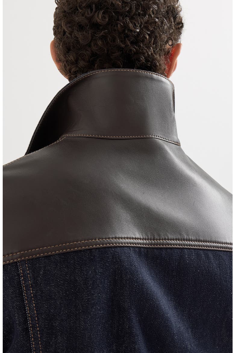 Paneled no-fade denim four-pocket jacket, Alternate, color, Blue