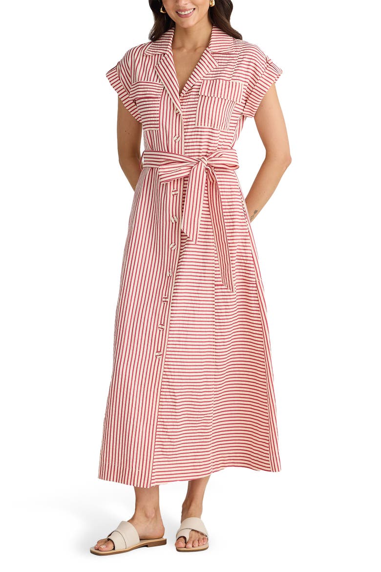 Portia Directional Stripe Maxi Shirtdress, Main, color, WHITE W RED STRIPE