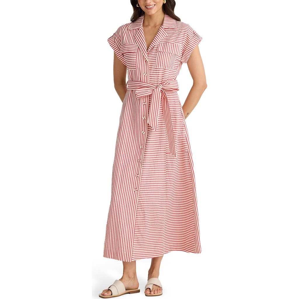Brave + True Brave+true Portia Stripe Seersucker Midi Shirtdress In Pink
