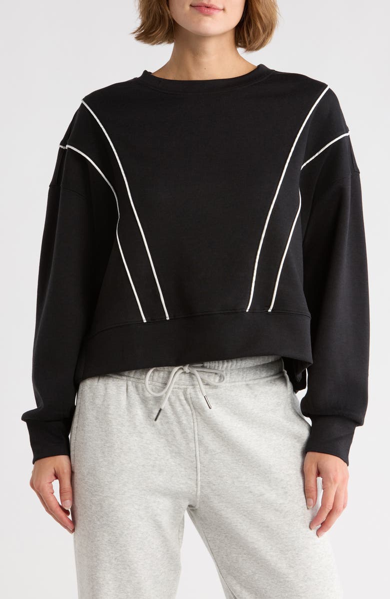 YOGALICIOUS High Society Scuba Crop Sweatshirt, Main, color, Black/ White Pipping